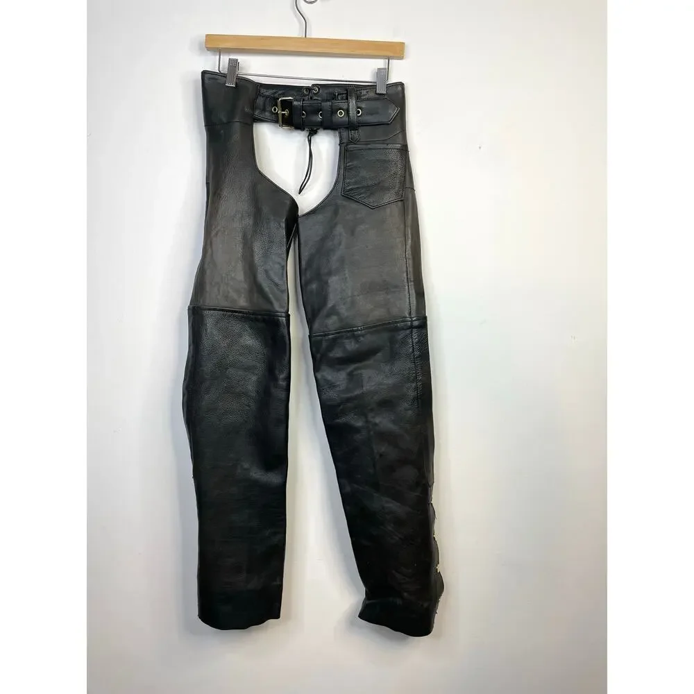 Unik Ultra All Leather Distressed Dark Brown Chaps Biker Moto Motorcycle XXS